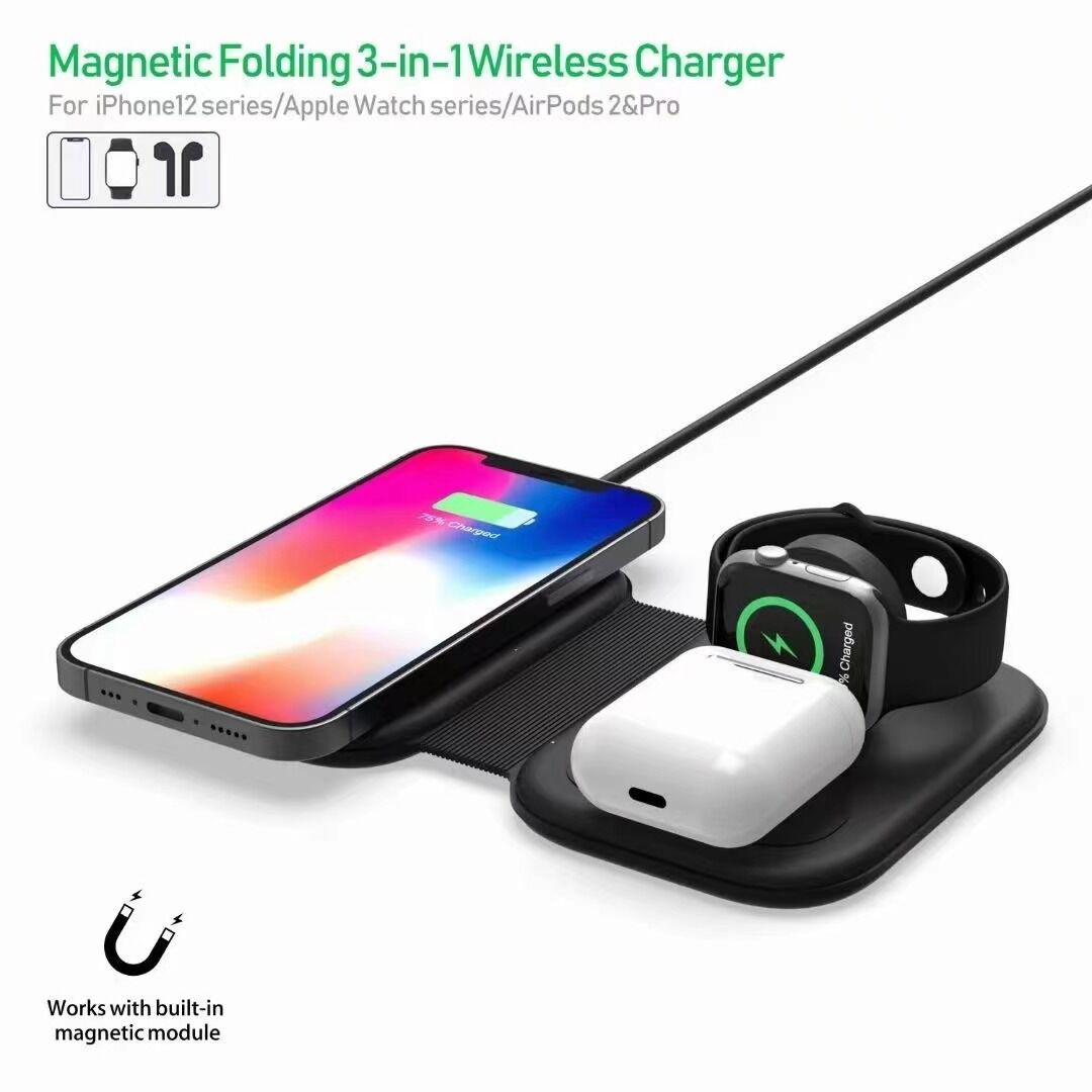 3 In 1 Magnetic Foldable Desk Phone Charger 15w Wireless Charger