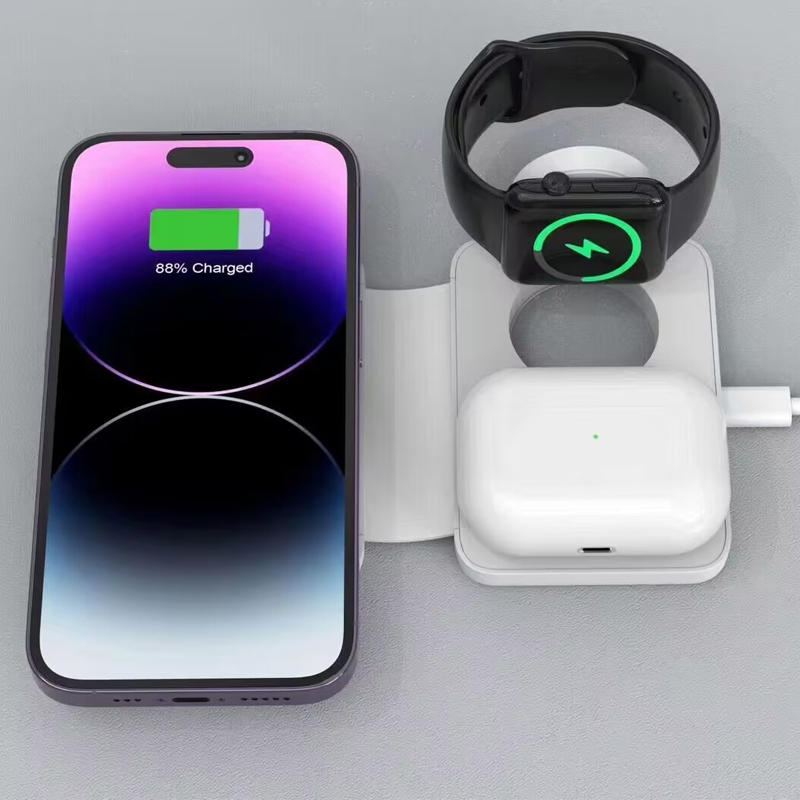 Mini Collapsible Type-C 3 In 1 Wireless Charger With Makeup Mirror