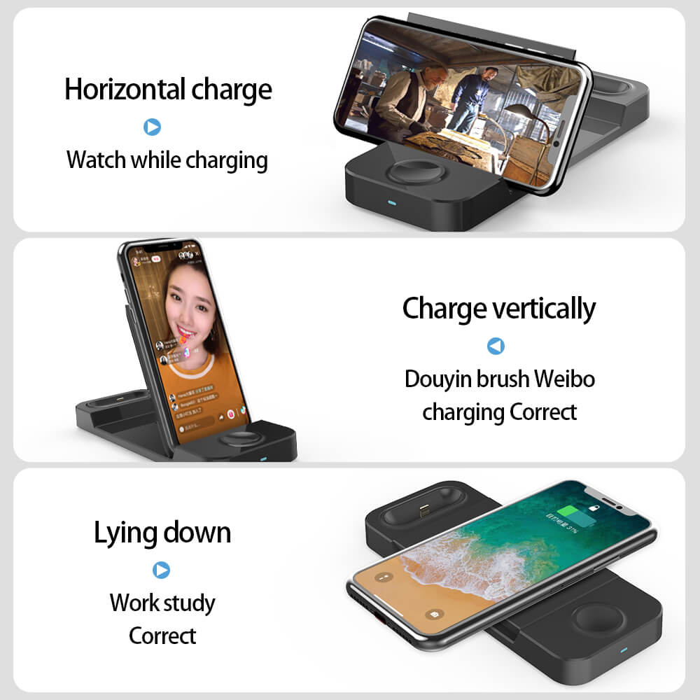 15W Fast Charge Magnetic Folding Cell Phone Holder Portable 3 In 1 Wireless Charger For IPhone