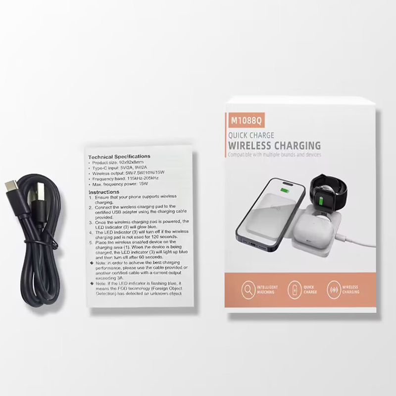Mini Collapsible Type-C 3 In 1 Wireless Charger With Makeup Mirror