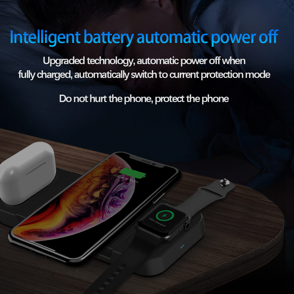 15W Fast Charge Magnetic Folding Cell Phone Holder Portable 3 In 1 Wireless Charger For IPhone