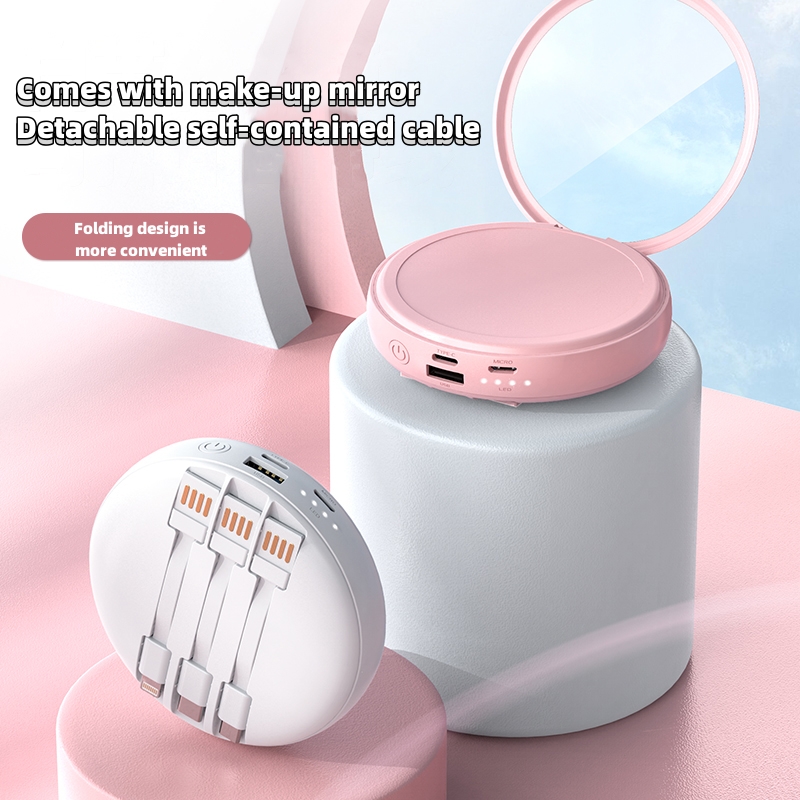 10000mah Round Mirror Power Bank With Led Makeup Mirror
