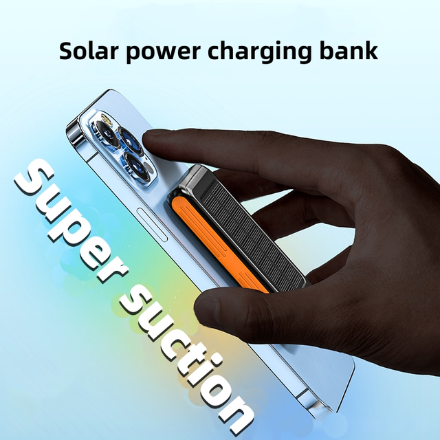 5000mAh Waterproof Orange Solar Wireless Charging Power Bank 
