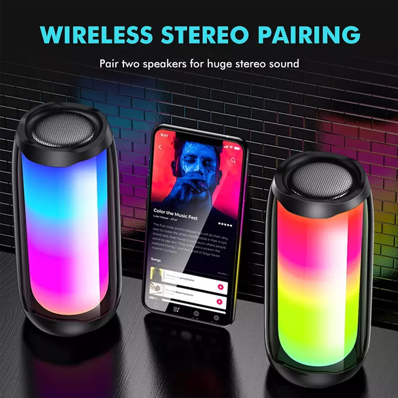 IPX5 Waterproof Portable Bluetooth Tws Bass Subwoofer Wireless Speaker with Light 