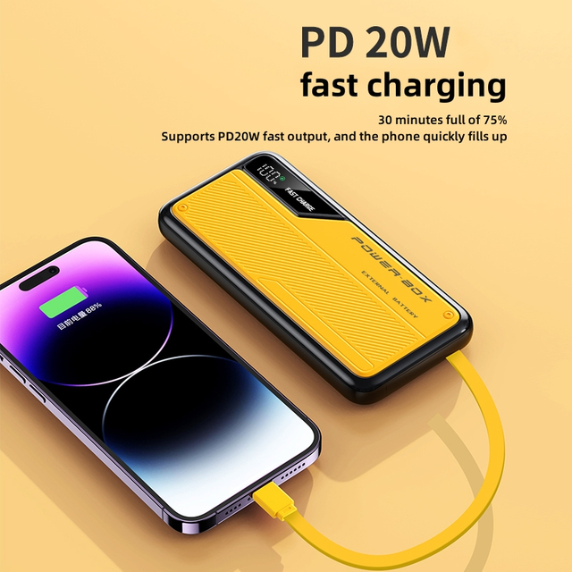 PD20W Fast Charging Power Bank 10000mah Built In Cable