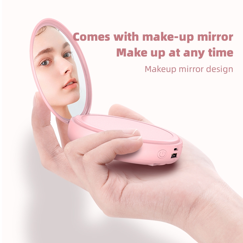 10000mah Round Mirror Power Bank With Led Makeup Mirror