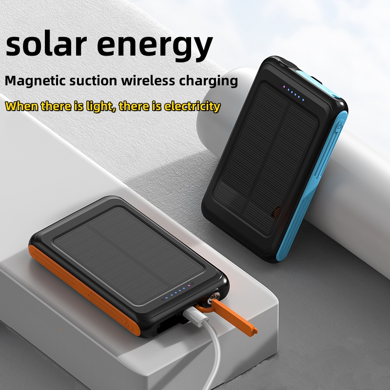 5000mAh Waterproof Orange Solar Wireless Charging Power Bank 