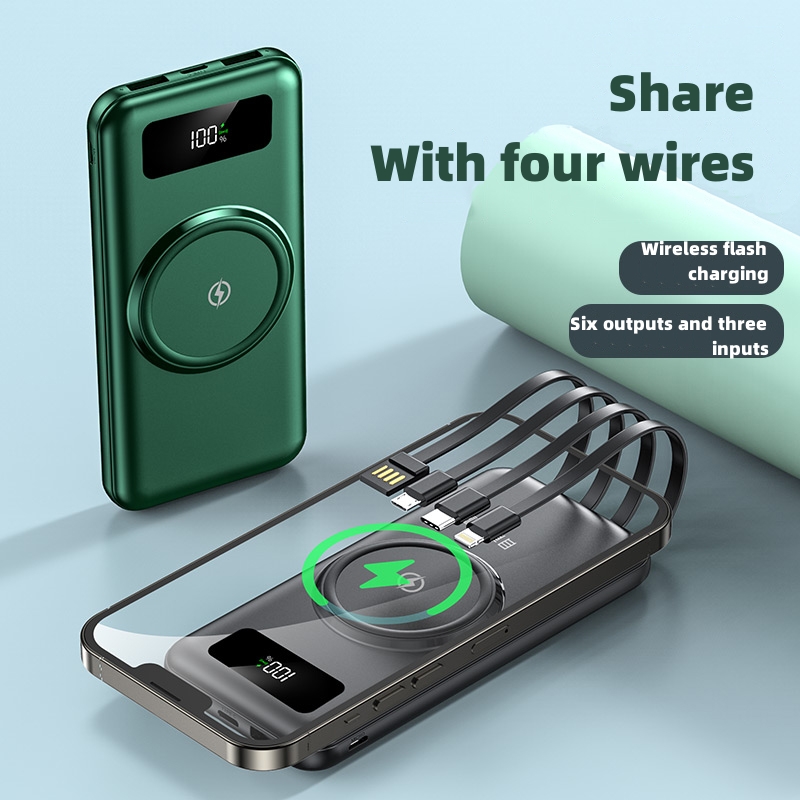 Dual USB Output Wireless Charger Power Bank 10000mah with 4 Cable