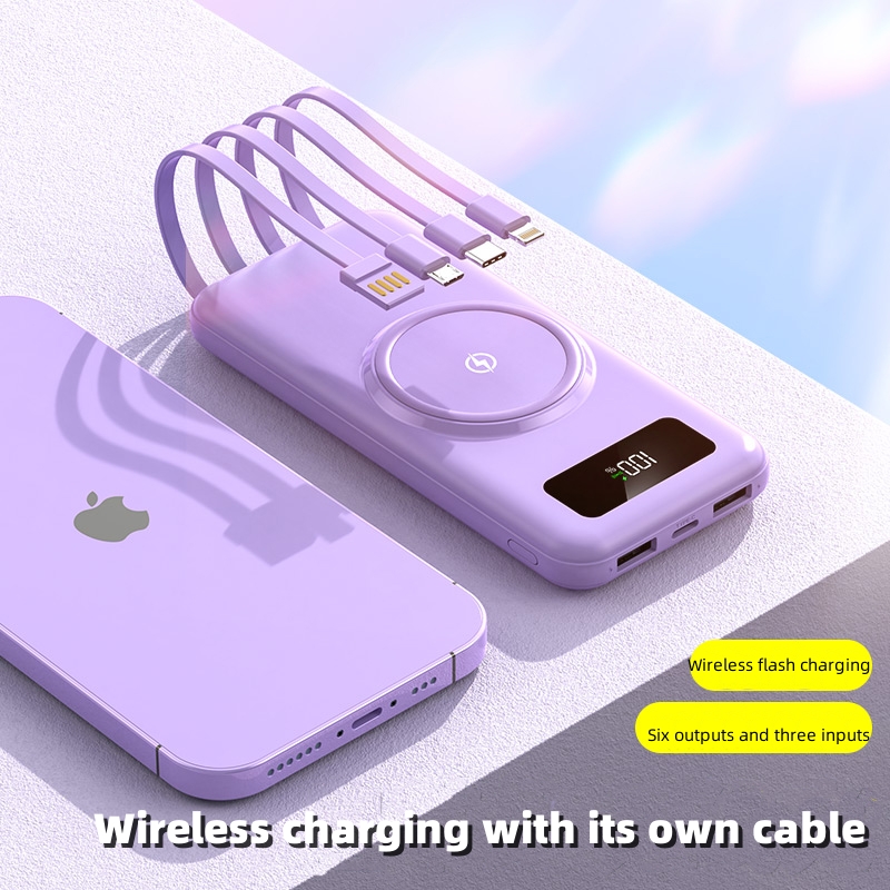 Dual USB Output Wireless Charger Power Bank 10000mah with 4 Cable