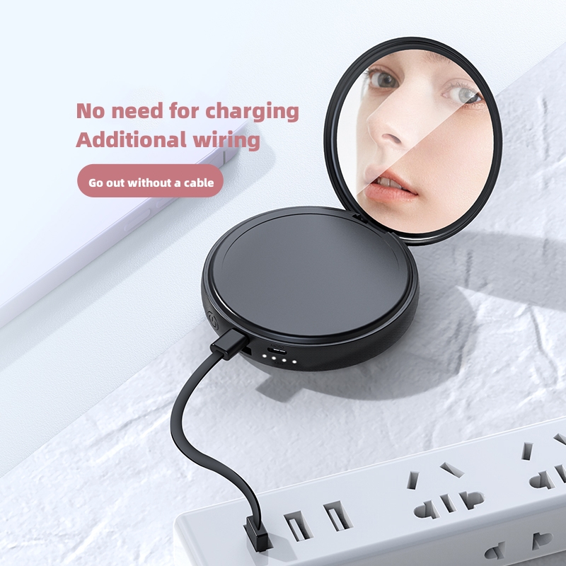 10000mah Round Mirror Power Bank With Led Makeup Mirror
