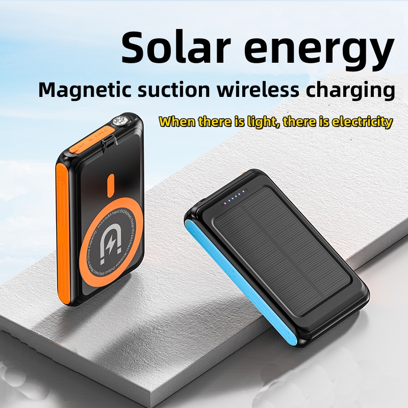 5000mAh Waterproof Orange Solar Wireless Charging Power Bank 