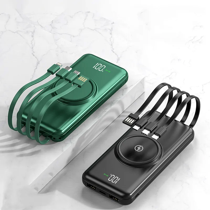 Compact Design Portable Wireless Charger Power Bank with Cable