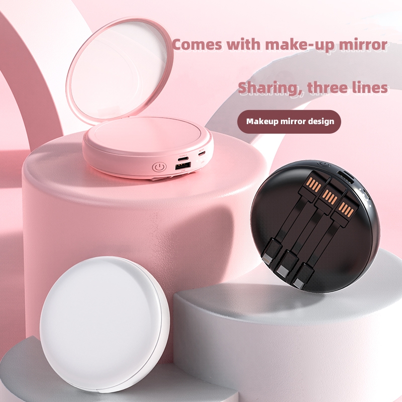 10000mah Round Mirror Power Bank With Led Makeup Mirror