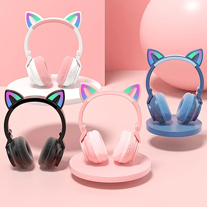 Cat Ear Headset Stereo Wireless Stereo Cute Pink Headphones