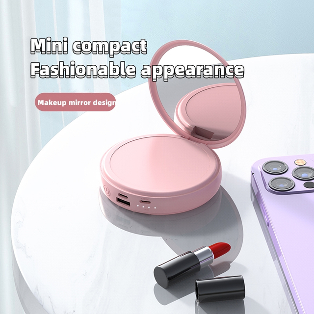 10000mah Round Mirror Power Bank With Led Makeup Mirror