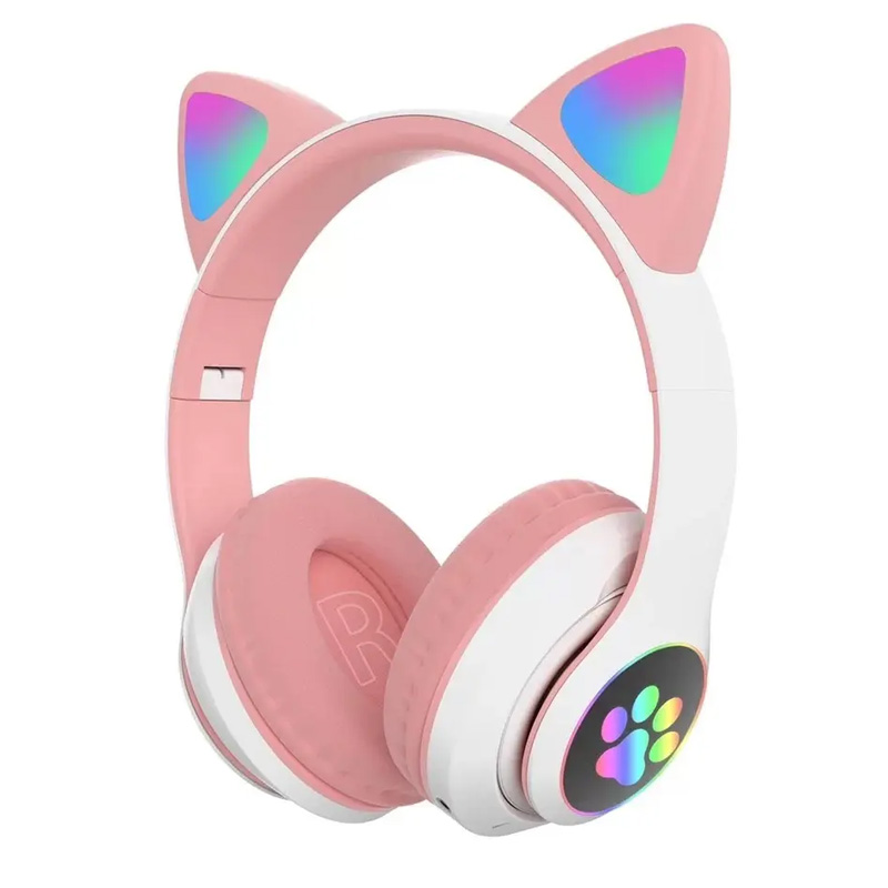 New Girls Cute Pink Foldable Cat Ear Headset For Kids